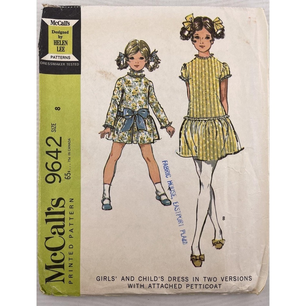 VINTAGE McCalls‎ Girls' & Child's Dress W/ Petticoat Pattern #9642 Size 8 UNCUT